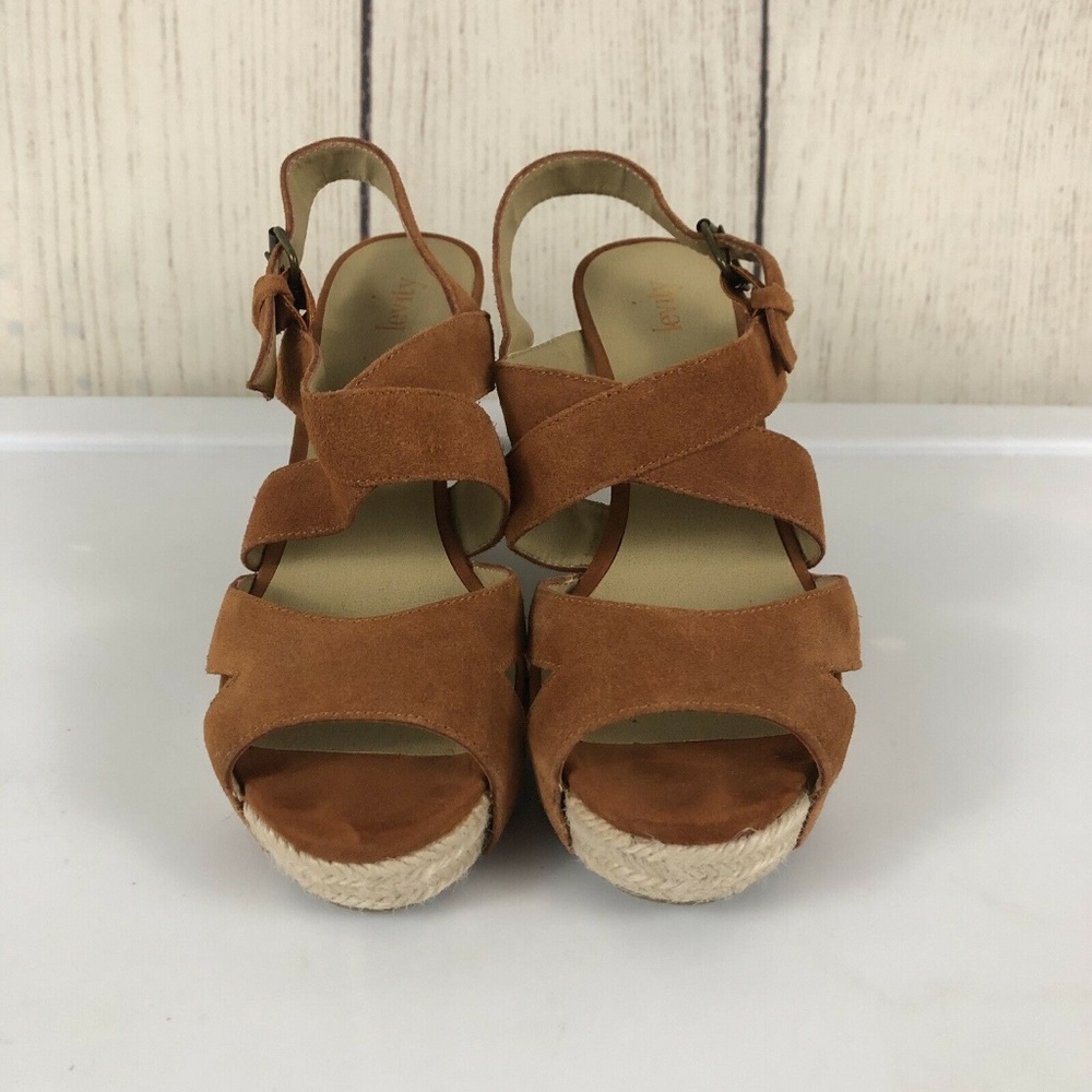 Levity Sandals Suede Brown Wedge Strappy 8.5